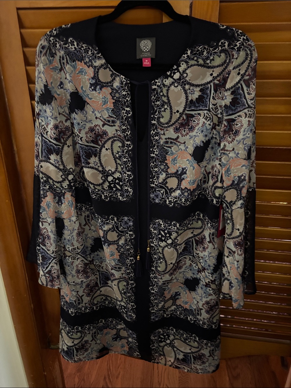 Paisley Print Dress in Navy, Cream & Peach